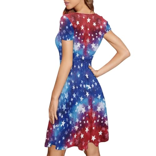 Image of HUGS IDEA Womens Puffy Swing Midi Dress Round Neck Short Sleeve Party A-Line Dresses