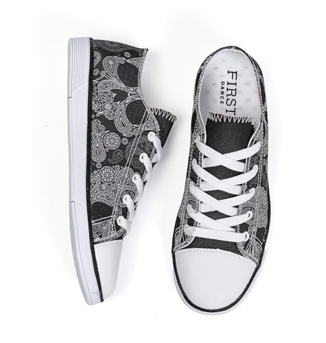 FIRST DANCE Women Skull Shoes Printed Cool Paisley Print Fashion Sneakers for Teen Men Boys Girls Student Canvas Shoes for Ladies4