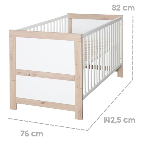 Miniatura 10 de Roba Cuna Malo 70 X 140 Cm Cuna Creciente Altura Regulable Convertible En Cama Junior Madera Lacada De Color Blanco Decoración Roble Sonoma