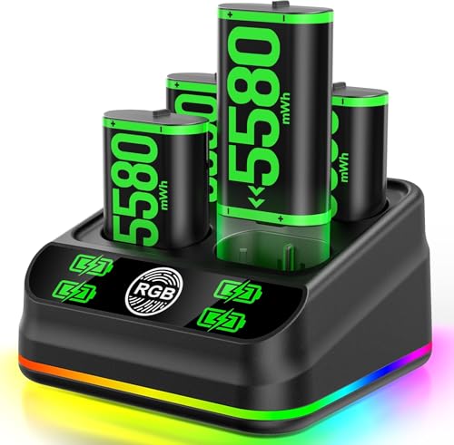 Image of Rysker Charger with 4 x 5580mWh Rechargeable Battery Pack for X Box One X|S /Series X|S Controller, Rechargeable Batteries Charger Station for X Box One Accessories Cases & Storage
