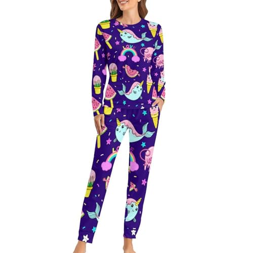 Pyjama femme manches longues Baleine Licorne pour vos soirées cocooning