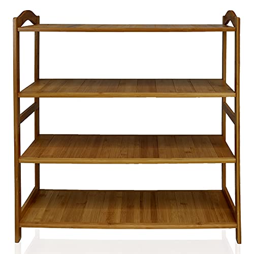 Schuhregal aus Bambus - Schuhregal mit 4 Ebenen, freistehende Regale für Schuhe - Wohnzimmer, Küche und Badezimmer Aufbewahrungsregal Cover