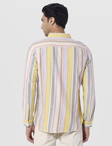 Image of THE BEAR HOUSE Men's Striped Slim Fit Cotton Linen Casual Shirt | Multicolour | TBH-IDET-MC
