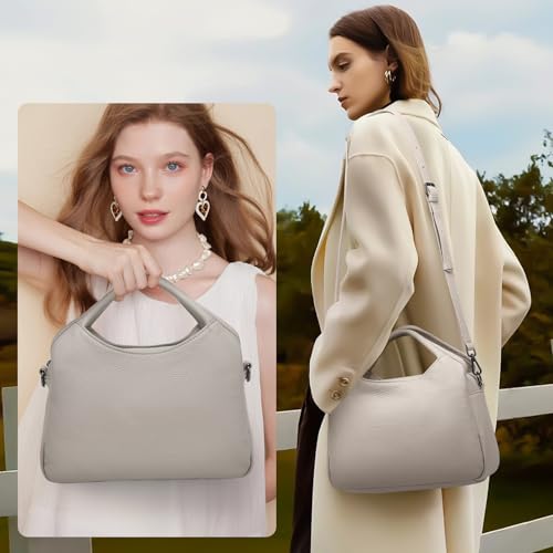 Bolso mediano de cuero genuino para mujer con correa desmontable miniatura 2
