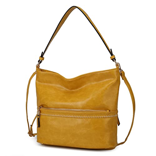 MKF Collection Bolsa de ombro feminina Hobo de couro vegano, Sierra amarela, Large