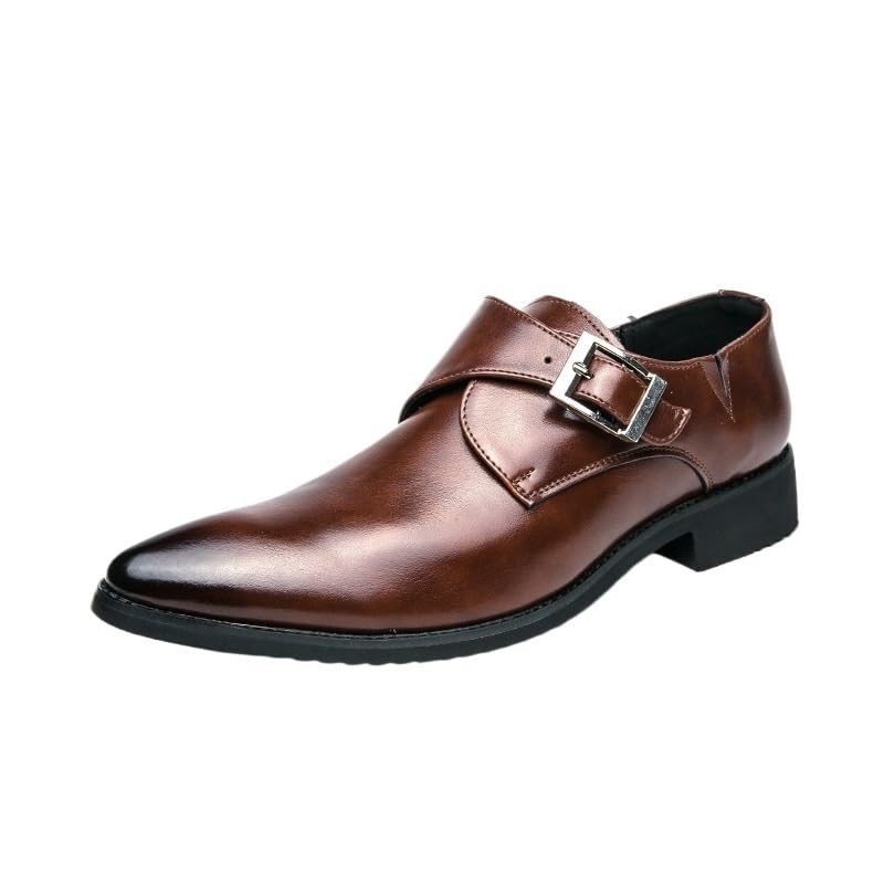Monk Formal Shoes for Mens Uniform Comfort Orthopedic Anti-Slip Classic Synthetic Pu Leather Slip On Plain Toe