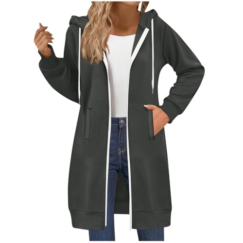 Zip Up Hoodie Women Long Tunic Double Zipper Hooded Sweatshirts Oversized Fall Casual Jacket Coat With Pockets 2025