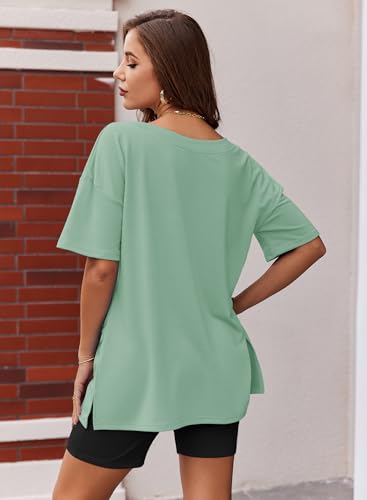 Image of Ekouaer Womens Pajamas 2 Piece Lounge Sets Oversized V Neck T-Shirts Tops Biker Shorts Set Workout Reversible Tracksuit S-XXL