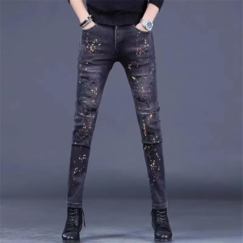 Men's Print Slim Fit Classic Denim Skinny Jeans Casual Trousers4