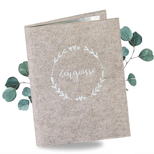 Minilino Filz Zeugnismappe A4 mit 20 Premium Klarsichthüllen – Dokumentenmappe mit edler Filzhülle [SCHUTZ UND AUFBEWAHRUNG VON ZEUGNISSEN] in der Grundschule & Schule | Ordnet Zeugnisse (beige)