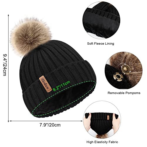 Hicdaw Kids Winter Hats Gloves Scarf Set Touchscreen Glove With Removable Pompom Fleece Lined Toddler Beanie Hat for Boy Girl3