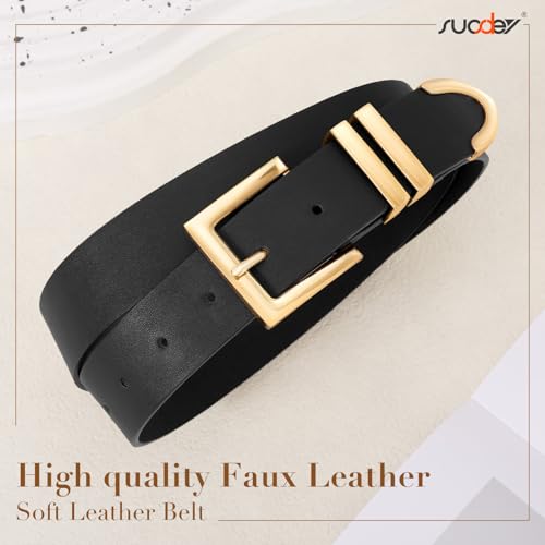 SUOSDEY Women's Leather Belt with Gold Buckle, Fashion Waist belt for Jeans Pants or Dresses, 1.3" Wide3