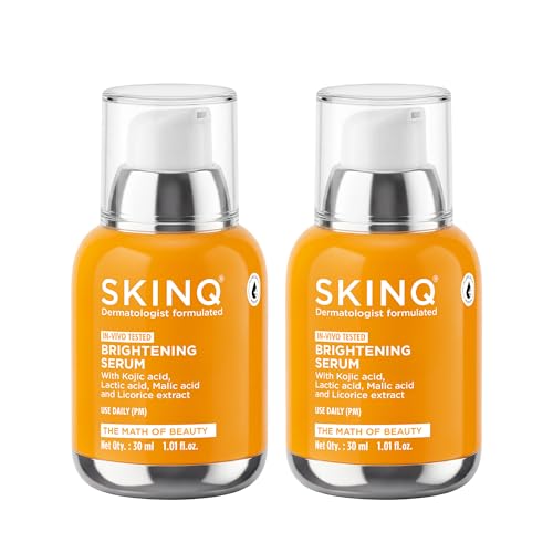 Image of SKINQ Brightening Face Serum with Kojic Acid, Lactic Acid & Malic Acid | Skin Radiance | Reduces Tan, Pigmentation & Dark Spots | Lightweight Glow Serum | For All Skin Types | In-Vivo Tested | Dermatologist Formulated (Pack of 2)