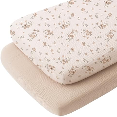 Konssy Muslin Fitted Bassinet Sheets 2 Pack for Baby Girl Boy, So...