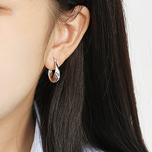 Sterling Silver Hoop Earrings For Women,14K White Gold Earrings Hypoallergenic Chunky Huggie Silver Hoops Small Fashion Dainty Earring #TOP4