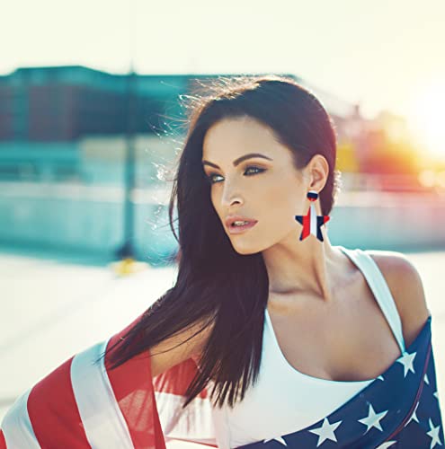 Patriotic Red White Blue Stripe Usa American Flag Earrings, Resin Acrylic Star Heart Drop Dangle Earrings, 4Th Of July Ndependence Day Patriotic Stripe Earrings For Women Girls #TOP5