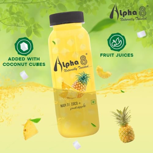 Image of ALPHA 8 FRUIT Juice with NATA De Coco Coconut Cubes Natural Energizer & Immunity Booster, Healthy Juice, High Fiber, Real Natural Taste(Pineapple Juice, Pack of 24)