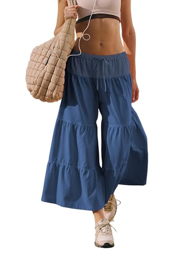 Womens Casual Loose Wide Leg Pants Flowy Drawstring High Waisted Palazzo Pants with Pockets