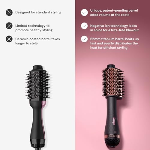 Image of L'ANGE HAIR Le Volume Eleve 65MM 2-in-1 Titanium Brush Dryer | Dry and Style | Unique Teardrop Shape Barrel | 3 Heat Settings | 360 Vented Airflow | Ionic Technology for Frizz-Free Styling (Black)
