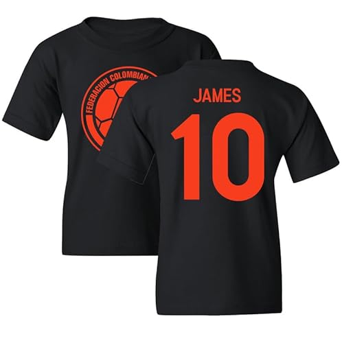 James 10 Jersey Style - Colombia Soccer Cup Fan Youth Unisex T-Shirt (Black, Youth X-Large)