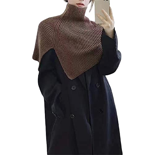 Womens Turtleneck Poncho Cloak Short Style Asymmetric Knitted Solid Color Slit Wrap Shawl Scarf3