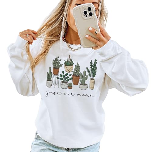 Plant Lover Sweatshirt, Just One More Plant Sweater, Indoor Plant Gardening Life Gift For Mama, Unisex Crewneck Botanical Sweatshirt Sand2