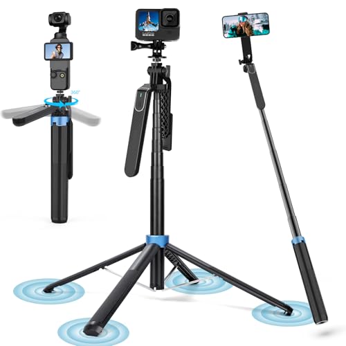 71' 4-Leg Selfie Stick Tripod for GoPro/Osmo Pocket 3/insta360/iPhone/Android, Cell Phone Tripod...