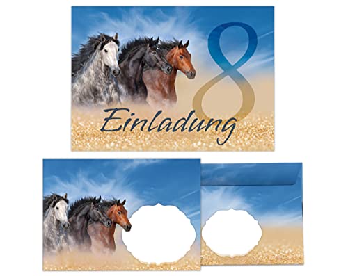 Junapack Lot de 12 cartes d'invitation pour 8e anniversaire d'enfant huitième anniversaire fille trois chevaux avec 12… - Image 3