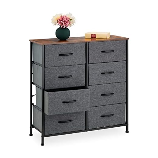Relaxdays Cajonera Cómoda Industrial, 8 Cajones, Tela y Metal, Aspecto Madera, Aparador Pasillo, Gris y Marrón, poliéster 40% Acero 20% Tablero de Fibra, 81,5 x 80 x 30 cm Aprox