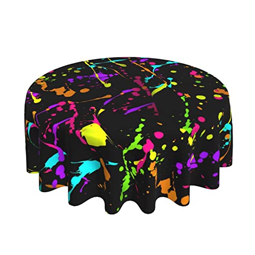 Rqzwdq Glow In Dark Splatter Neon Pattern Tablecloths Round Table Cloth Circular Table Cover 60 Inches Polyester Fabric Tabletop Holiday Decor For Dining Picnic Party #TOP7