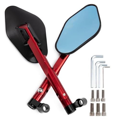 Espejo retrovisor moto de ala aerodinámica roja con tornillos de 8mm y 10mm 3