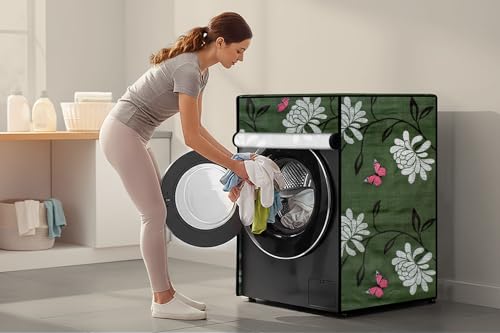 Image of Stylista Washing Machine Cover Compatible for Bosch 8 kg Front Load WAT24463IN Petals Pattern Green