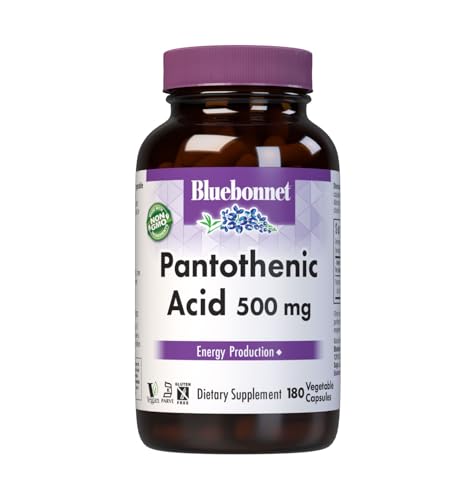 Bluebonnet Pantothenic Acid 500 mg Vegetable Capsules, 180 Count Bluebonnet Pantothenic Acid 500 mg Vegetable Capsules, 180 Count