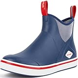 Showave Men's Deck Boots Waterproof Ankle Rubber Rain Boots Non-slip Boat Booties for Sailing Fishing and Outdoors, Navy,Size 9