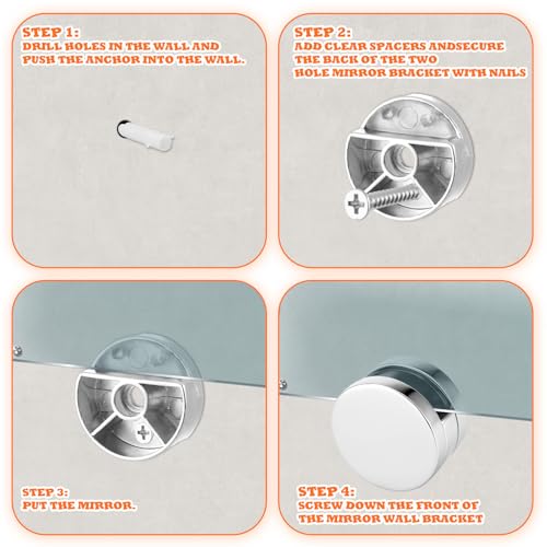 Image of 3-5mm Frameless Mirror Clips for Wall Mounting, 4 Pack Metal Round Mirrors Mounting Clips Heavy Duty Mirror Hanging Hardware Holders Clip with Long Screws & Anchors for Frameless Mirrors Wall-Mounting