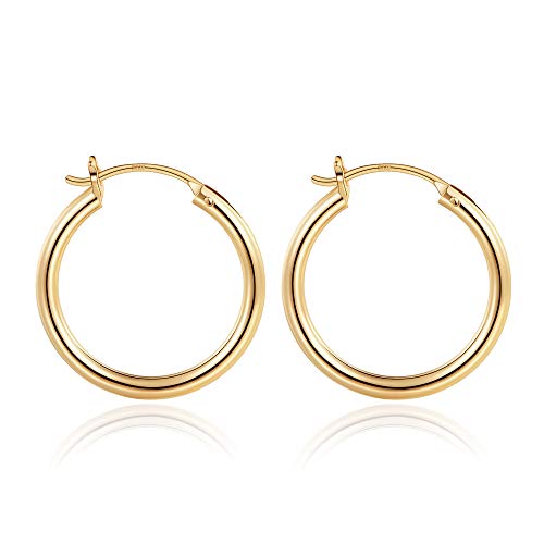 Small Gold Hoop Earrings for Women, 14K Gold Plated 925 Sterling Silver Post Hypoallergenic Chunky Mini Hoops Earrings Dainty Tiny Small Gold Hoop Earrings for Women Jewelry 20mm