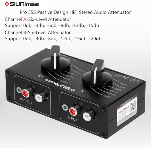 SIUNIMAS RCA&AUX 1/8” Passive Stereo Inline Variable Audio Attenuator for Input&Output Adjustable Audio Attenuation Box for Home Theater and Official Performance Playing (SIM-AT-RCA/AUX) - 1