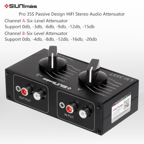 SIUNIMAS RCA&AUX 1/8” Passive Stereo Inline Variable Audio Attenuator for Input&Output Adjustable Audio Attenuation Box for Home Theater and Official Performance Playing (SIM-AT-RCA/AUX)