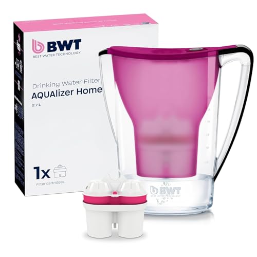 BWT - Jarra filtradora de agua 2,7L + 1 Filtro con magnesio - Modelo Aqualizer Violeta contador manual para un mes - Reduce cloro, cal e impurezas