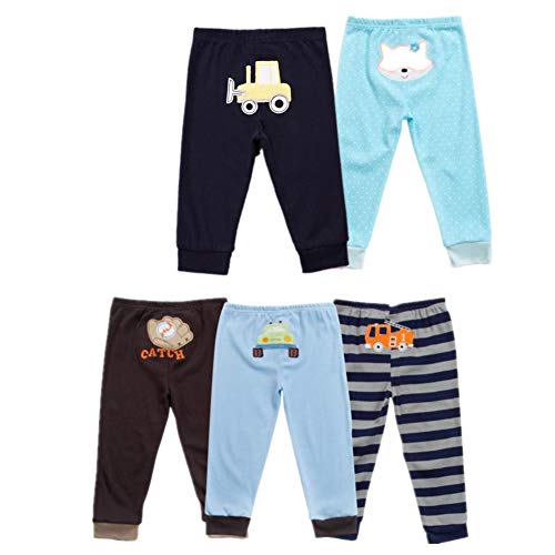 Monvecle Unisex Baby Multi Pieces Newborn to Toddler Cotton Long Pants Shorts Gift Sets 5pcs Random Color -Boy Pants 3M3