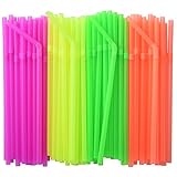 ALINK 200-Pack Neon Colored Plastic Flexible Straws, 0.23" x 7.75" disposable Bendy Drinking Straws