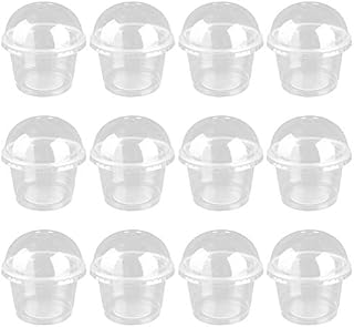 Cabilock 20pcs Clear Plastic Cups Ice Cream Cups Cold Party Drinking Cups with Dome Lids for Yogurt Pudding Dessert Appetizer