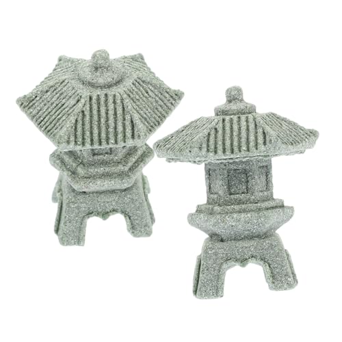 Homoyoyo Estatua de Pagoda Mini de Piedra Arenisca Decoración para Mini Jardín y Bonsái 2 Piezas Estilo Japonés para Acuario y Micro Paisajes de Exterior