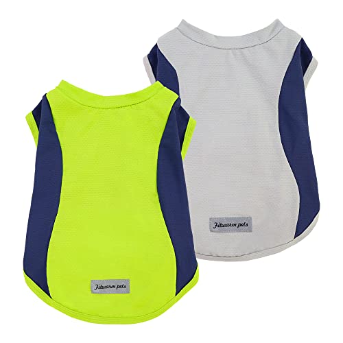 Fitwarm 2 Pack Upf 50+ Uv Sun Protection Dog Shirt, Quick Dry Summer Dog Clothes For Small Dogs Boy Girl, Lightweight Breathable Cooling Vest, Reflective Label Pet Cat Outfit, Neon Green, Grey, Large #TOP12