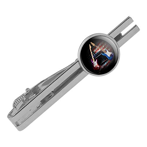 GRAPHICS & MORE Electric Guitars American USA Flag Rock and Roll Round Tie Bar Clip Clasp Tack Silver Color Plated