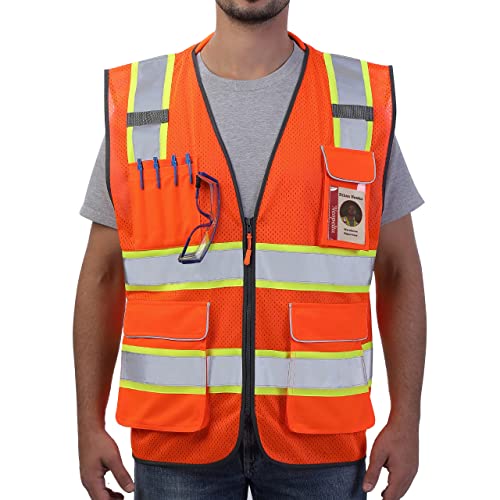 Neopelta Reflective Safety Vest Orange Mesh, High Visibility Vest with Pockets and Zipper, Padded...