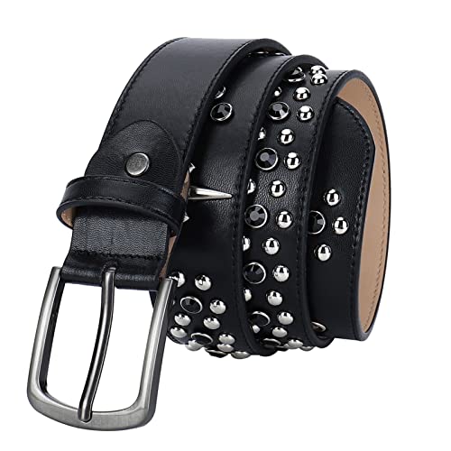 Ceinture en cuir cloutée à rivets et strass scintillants