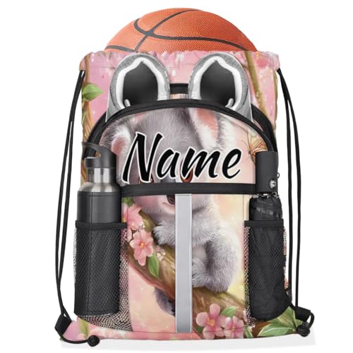 Custom Cute Koala Flower Drawstring Backpack Cartoon Animal Rainbow Personalized Sports Gym Sackpack with Mesh Pocket String Bags for Women Men3