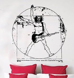 Da Vinci Vitruvian Man Playing Fender Strat Guitar, Sticker, Wall Art, Mural, Giant, Large, Decal, Vinyl, Size: 46.5in 118cm (W) X 49.5in 126cm (H) - Large