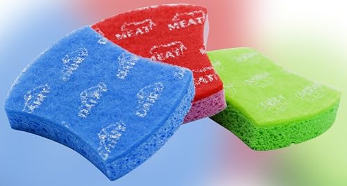 Image of The Kosher Cook Meat Red Dishwashing Sponges, Multifunctional Absorbent Cleaning Cellulose Scrub and Scouring Pad, Durable and Soft, Color Coded Home and Kitchen Accessories
